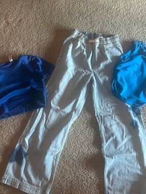 Light Blue Kids Denim Wide Leg Pants with Elastic Waist.